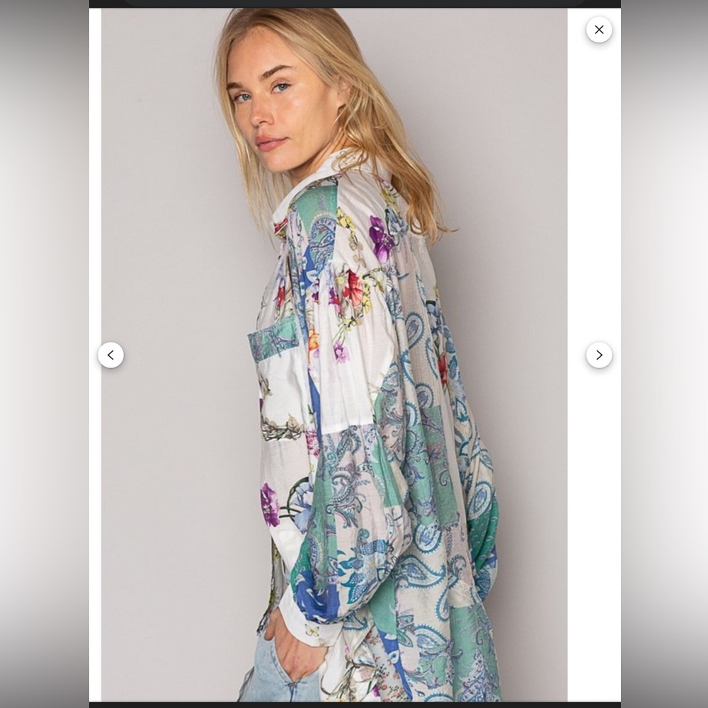 53. Nwot Pol Floral Patchwork Button Front Blouse - image 2